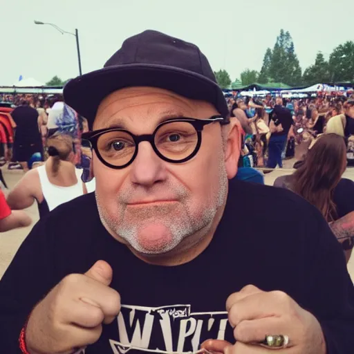 Image similar to george costanza at the vans warped tour