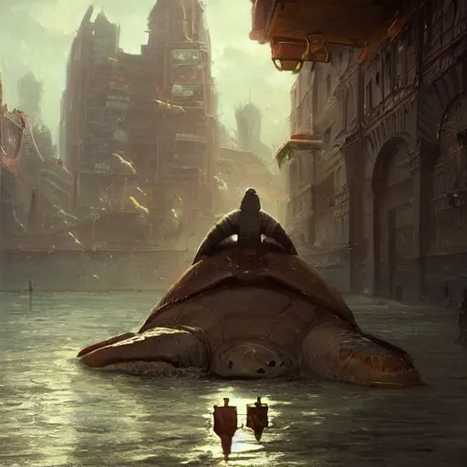 Prompt: A city on a gigantic turtle ,Greg rutkowski, Trending artstation, cinematográfica, digital Art
