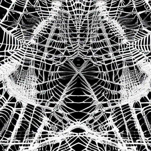 Image similar to spiderweb abomination, scary, mostly black and white, mandelbulb fractal, expansive, huge, lots of detail, highly detailed, 8 k