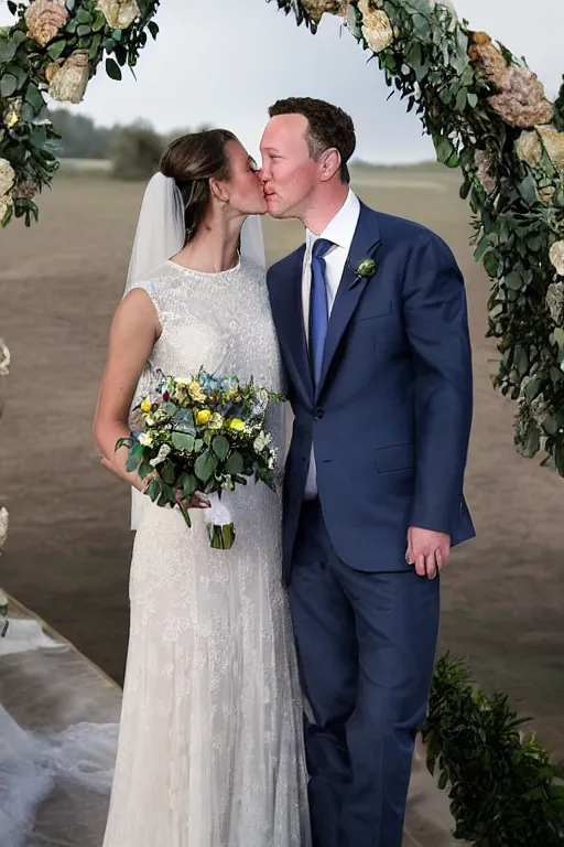 Prompt: beautiful wedding photography of mark zuckerburg getting married to elon musk, kissing, professional photo
