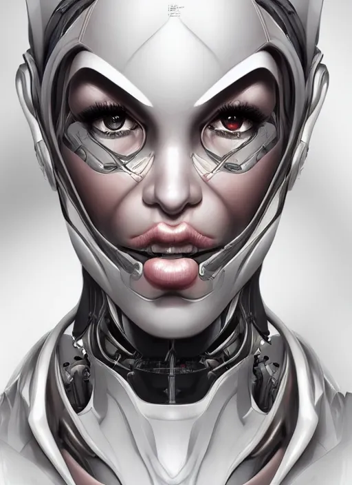 Prompt: portrait of a cyborg woman by Artgerm, biomechanical, hyper detailled, trending on artstation