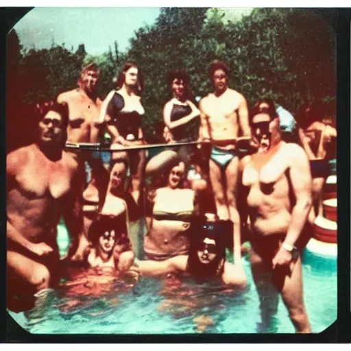 Prompt: Jason Voorhees 60's pool party Polaroid