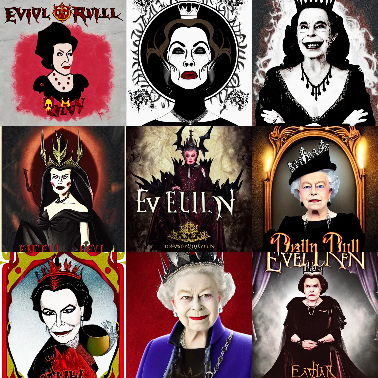 Prompt: evil Queen Elizabeth ruller of hell