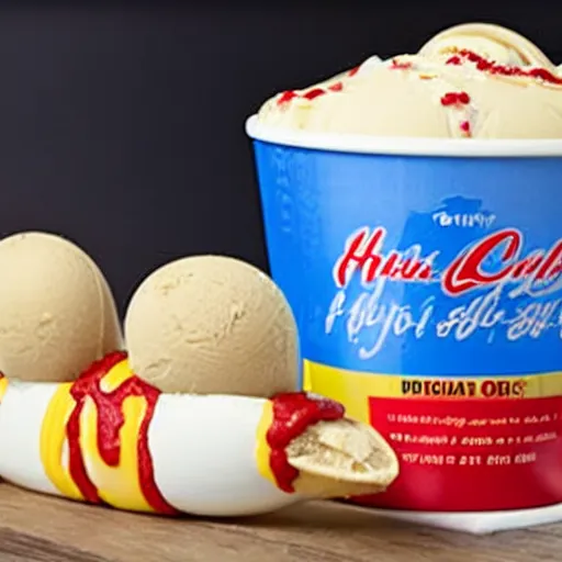 Prompt: promotional photo of a hot dog ice cream,