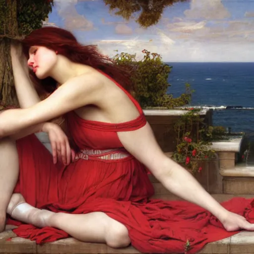 Prompt: wind kissed pictures, ashes, lament, catastrophe ballet, photorealism, hyper - realism, 4 k, high resolution, hyper detailed, by waterhouse, by godward, by munier,