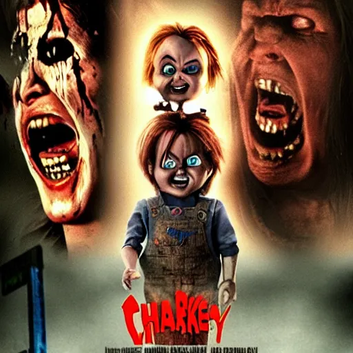 Prompt: Chucky versus The Evil Dead movie poster