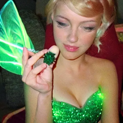 Prompt: tinkerbell chilling out and toking on a doobie