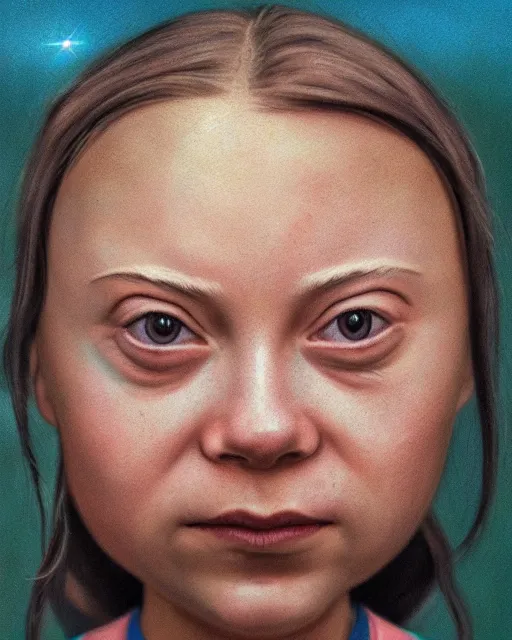 Prompt: closeup face profile portrait of greta thunberg as a soviet chernobyl space toy, bikini, depth of field, zeiss lens, detailed and intricate environment, fashion photoshoot by nicoletta ceccoli, mark ryden, lostfish, breathtaking, 8 k resolution, artistic, hyperrealistic, octane render