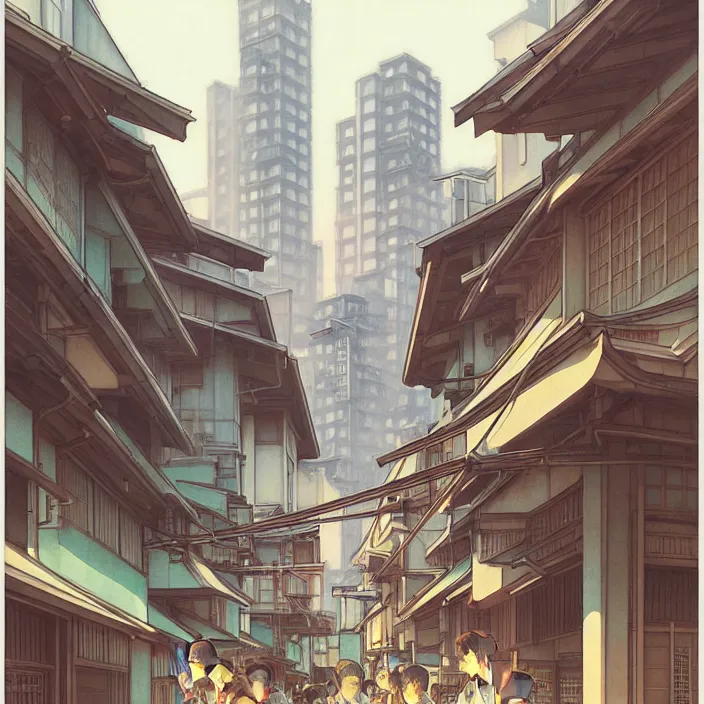 Image similar to empty japanese city, summer, in the style of studio ghibli, j. c. leyendecker, greg rutkowski, artem