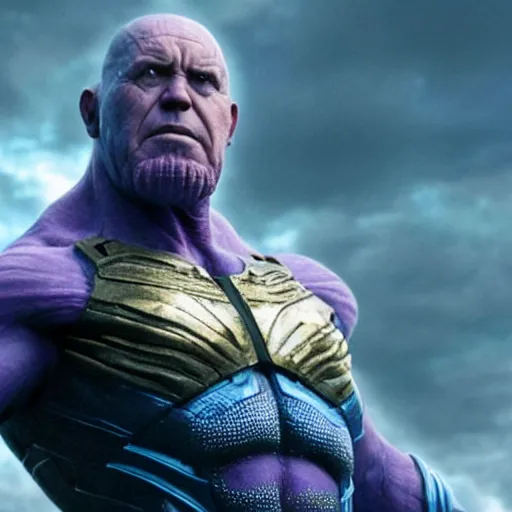 Prompt: Jonathan Banks as Thanos, HD promotional screenshot from new Avengers film, 8k ultra realistic, Marvel animation