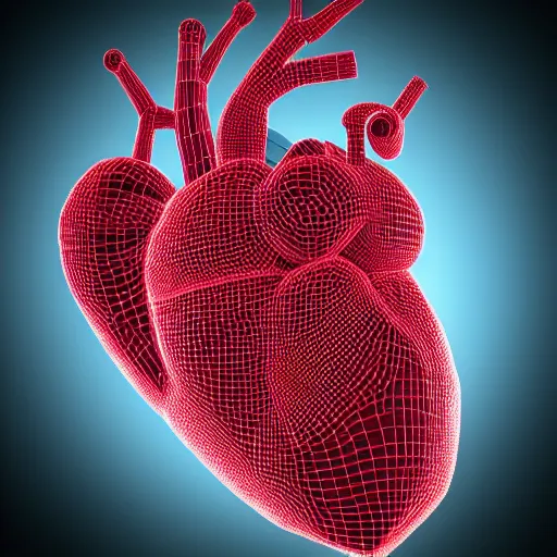 Prompt: hyperrealistic 3D rendered cybernetic heart