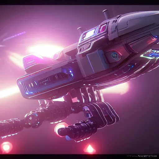 Image similar to ultra detailed photorealistic the c 4 d render spaceship, cinematic light, sci fi toy, glossy, cybernetic machines, colorful, wires, robotics, futuristic decor, trending on artstation, global illumination, ultra realistic illustration, matte painting, high detailed, unreal engine, octane render