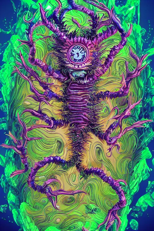 Image similar to creature sushi roots cactus elemental flush of force nature micro world fluo light deepdream a wild amazing steampunk baroque ancient alien creature, intricate detail, colorful digital painting radiating a glowing aura global illumination ray tracing