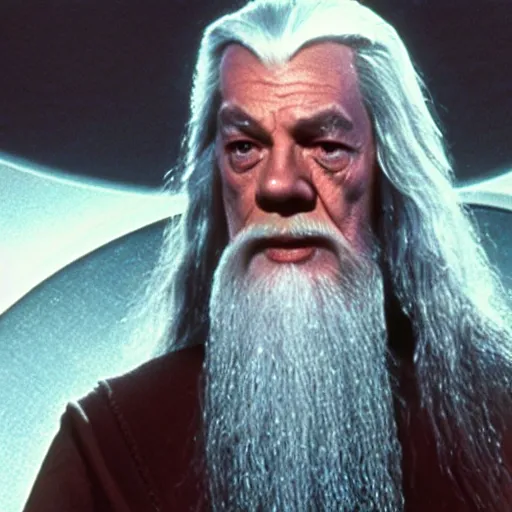 Prompt: A still of Gandalf in Star Trek