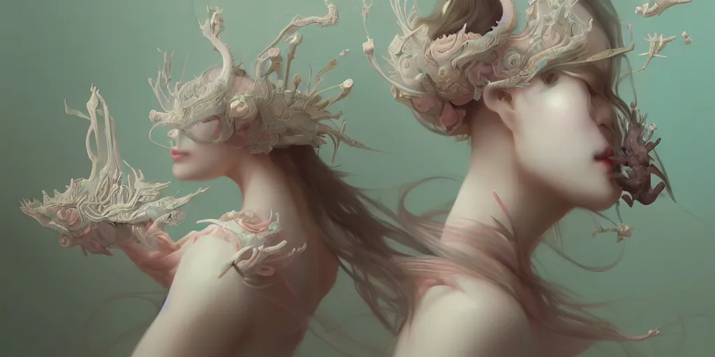 Image similar to breathtaking delicate detailed concept art painting creature, by hsiao - ron cheng, bizarre compositions, exquisite detail, pastel colors, ornate background, 8 k