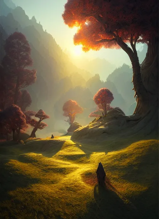 Image similar to spring mornings in the low - poly hills, diffuse lighting, fantasy, intricate, surrealism!!!!, highly detailed, lifelike, photorealistic, digital painting, artstation, illustration, concept art, smooth, sharp focus, by greg rutkowski, chris tulloch mccabe, valentina remenar and asher duran,