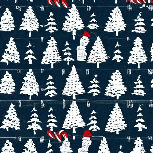 Image similar to a woodblock print christmas tree repeating pattern