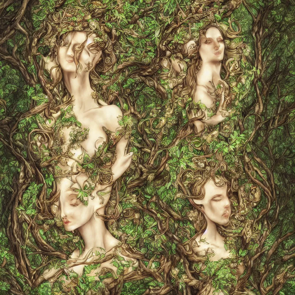 Image similar to an elegant goddess of forests, fantasy art, highly detailed