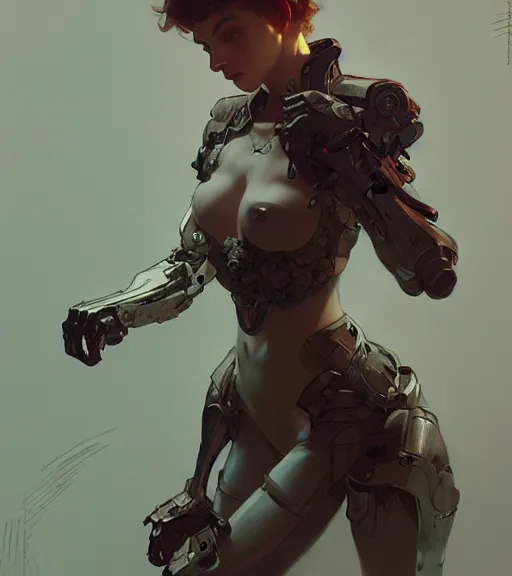 Prompt: woman model, combat mech clothes, posing in a bedroom, intricate clothes, elegant, highly detailed, digital painting, artstation, concept art, smooth, sharp focus, illustration, art by krenz cushart and artem demura and alphonse mucha