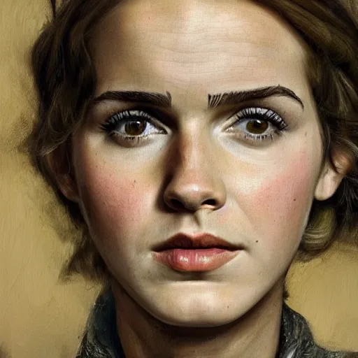 Prompt: high quality high detail painting by lucian freud, hd, emma watson in game of thrones