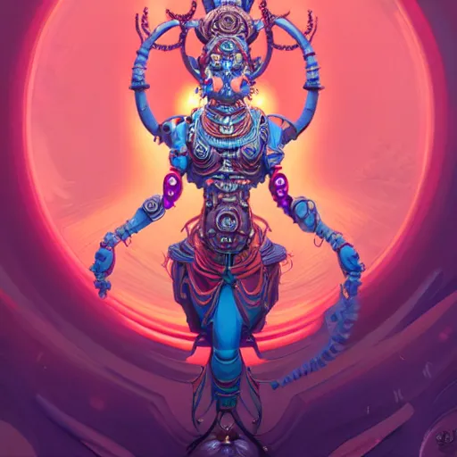 Prompt: portrait of a cybernetic hindu goddess with six arms in lotus pose, art by pete mohrbacher and guweiz and ilya kuvshinov, digital art, highly detailed, intricate, sci - fi, sharp focus, trending on artstation hq, deviantart, unreal engine 5, 4 k uhd image