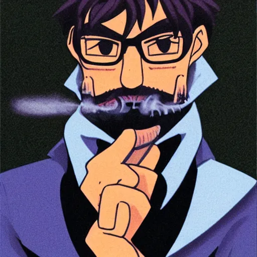 Image similar to gendo ikari smoking a joint, 5 5 mm