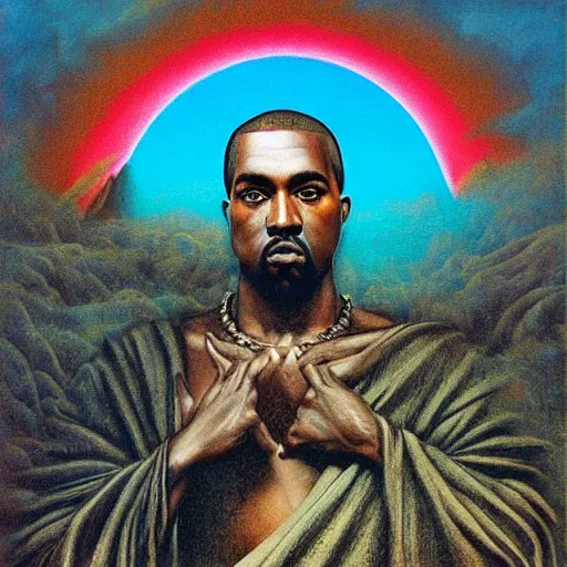 Image similar to god kanye as a zdzisław beksinski painting