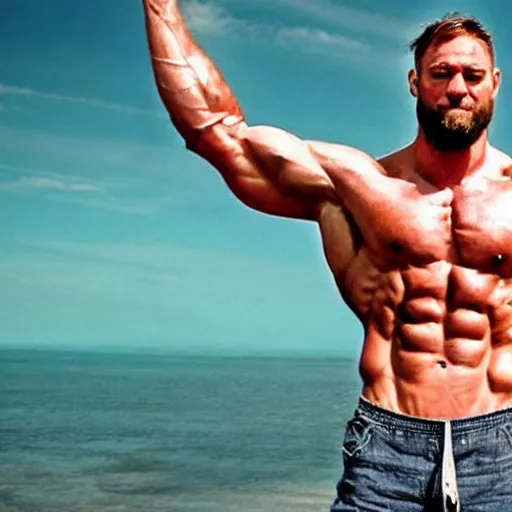 Prompt: an absolutely ripped chad Viking with huge abs