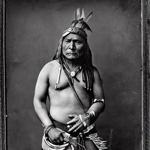 Image similar to Precolumbian America, Native American tribesmen, tribeswomen, tintype photograph, 1250 AD photograph