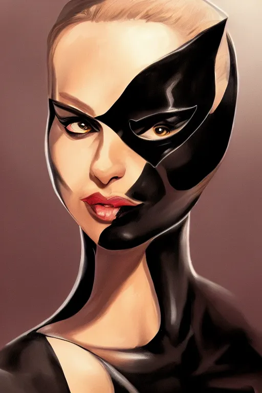 Prompt: portrait of Catwoman by Julia Razumova, trending on artstation