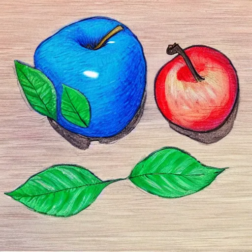 Prompt: shoe (red apple) lace ((blue pencil)) (((green leaf)))