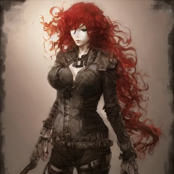 Image similar to christina hendricks!!! goth, tankoban, 4 k, tone mapping, akihiko yoshida, james jean andrei riabovitchev marc simonetti, yoshitaka amano, long hair, curly, h. hydrochaeri