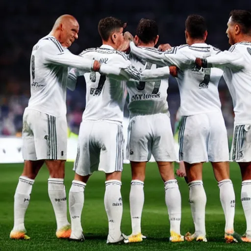 Image similar to real madrid fc team lifting a fax telephone