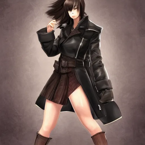 Image similar to high quality head and shoulders tifa lockhart wearing a coat, trending on artstation