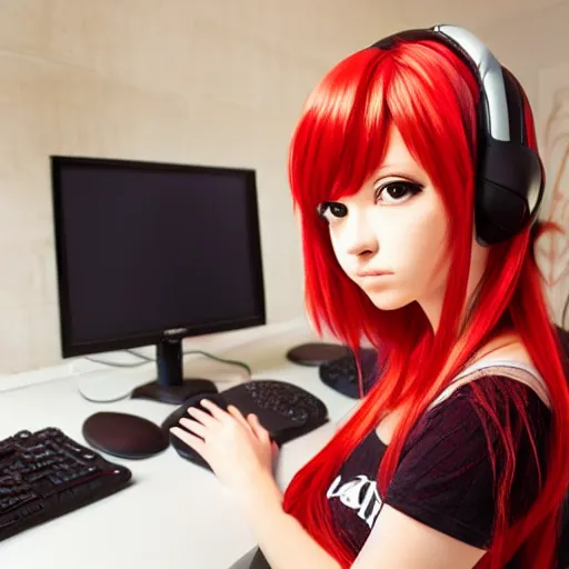 Image similar to anime gamer girl, casual