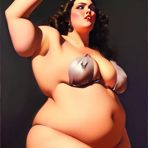 Prompt: upper body portrait of A plus-size model, bbw, sling bikini, wings, oil on canvas, realism, Lovecraftian, by J. C. Leyendecker and boris vallejo, artstation, concept character art