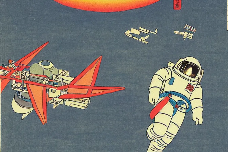 Image similar to astronaut in space, by hiroshige utakawa