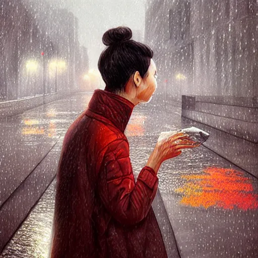 Prompt: rain in beijing autumn, by Artgerm