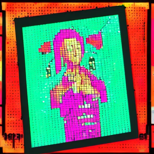 Prompt: y 2 k birthday party selfie, 6 4 x 6 4 dot matrix resolution, 8 bit digitized