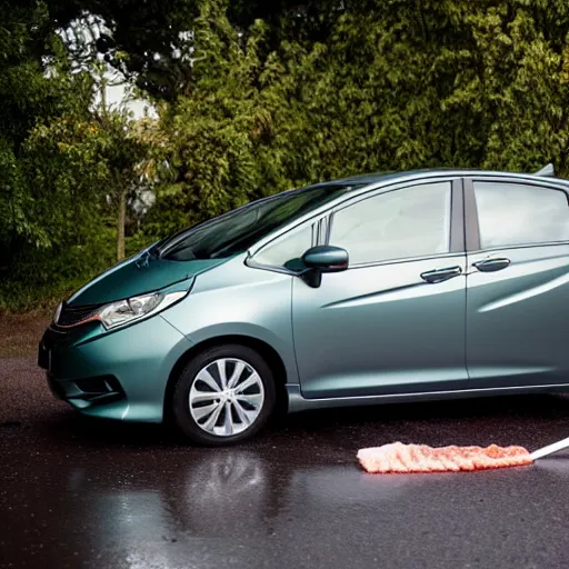 Image similar to baked beans man cleaning a honda jazz in the driveway overcast weather