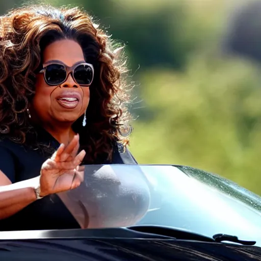 Prompt: oprah winfrey has road rage whilst driving a ferrari