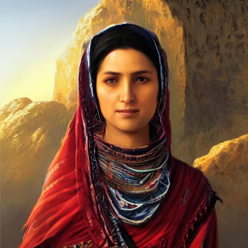 Image similar to portrait of a afghani woman ( 3 5 ) from afghanistan in 2 0 2 1, an oil painting by ross tran and thomas kincade