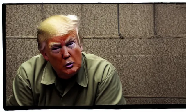 Prompt: full shot of donald trump in a dirty jail cell in guantanamo, by ken loach