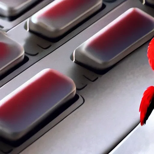 Prompt: “scarlet macaw typing on a keyboard with its beak, hd, photorealistic”