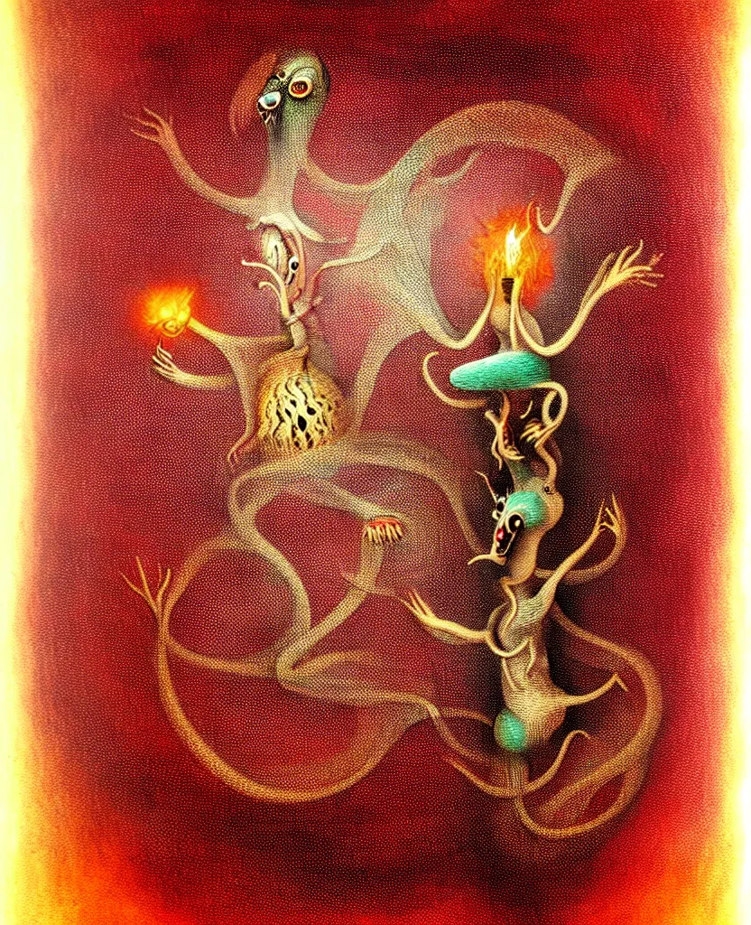 Image similar to whimsical freaky creature sings a unique canto about'as above so below'being ignited by the spirit of haeckel and robert fludd, breakthrough is iminent, glory be to the magic within, painted by ronny khalil