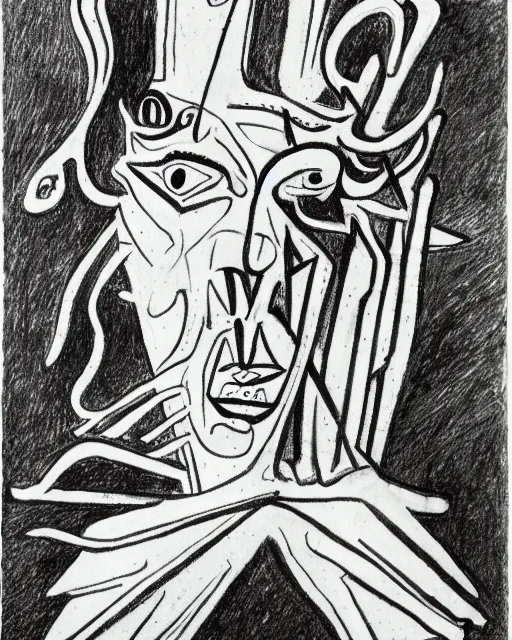 Image similar to Portrait of a demon. Line drawing by Jean Cocteau.