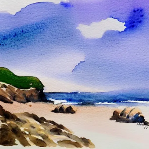 Image similar to a beautiful watercolor and pen painting of the california coastline