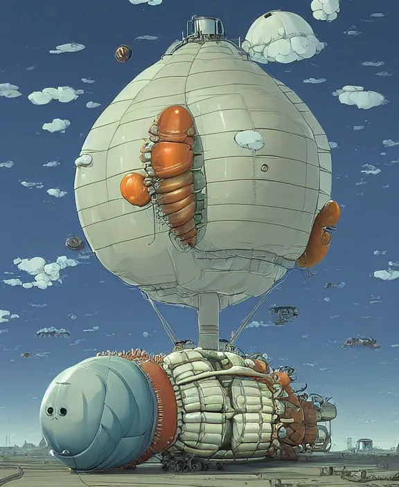 Image similar to inflated industrial plant made from obese isopod lobster octopus, in the style of puffy spaceship, giant botany, partly cloudy, spooky, dramatic lighting, by geof darrow, bill sienkiewicz, dan mumford, yusuke murata, makoto shinkai, ross tran, cinematic, unreal engine, cel shaded, featured on artstation, pixiv