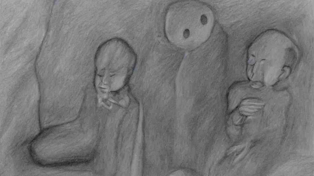 Image similar to chalk drawing self - absorbed nephew apparition