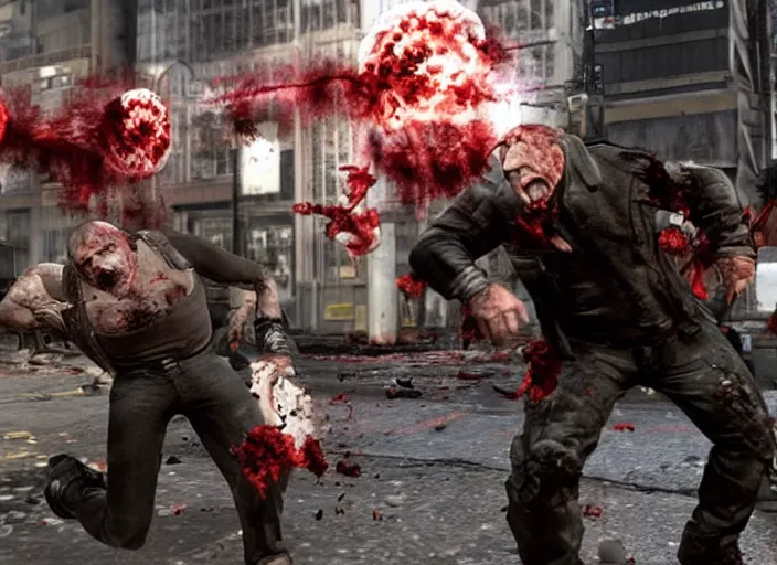 Image similar to video game still of danny devito as leon fighting off a zombie in the video game resident evil 2,